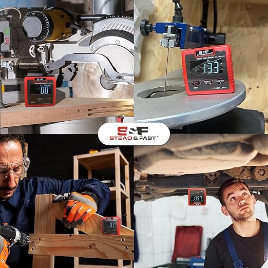 S&F STEAD & FAST Digital Angle Finder Magnetic with 4 Surface Magnets, Large LCD Display Digital Inclinometer, Magnetic Angle Gauge for Table Saw, Woodworking