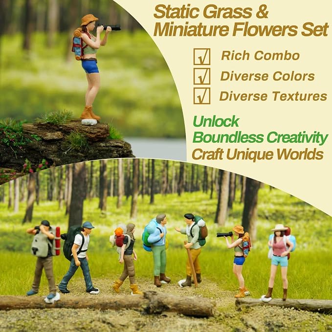 Potanro 126pcs Static Grass Tufts and Miniature Flowers Cluster - Image 5