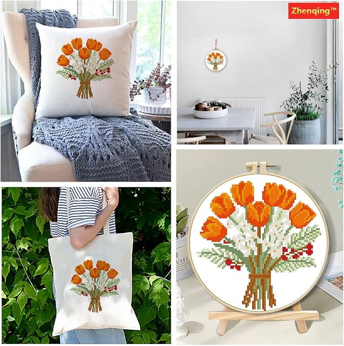 Zhenqing Orange Tulip Bouquet Cross Stitch Kit - Image 6