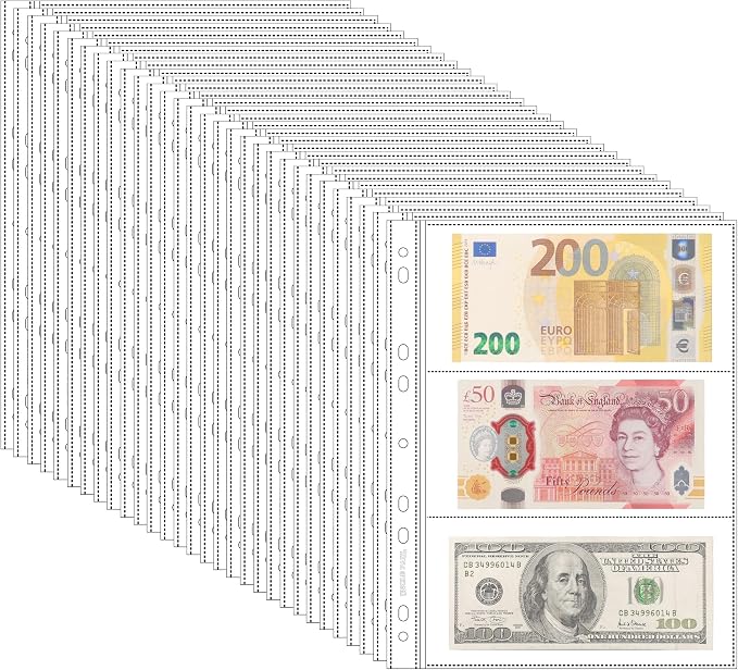 150 Pockets Archival Banknote Pages – 50 Sheets Acid-Free Currency Protector by UnclePaul