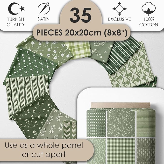 Cotton Satin Patchwork Fabric Panel – 35 Designs, 20×20 cm Squares, Single - Image 2