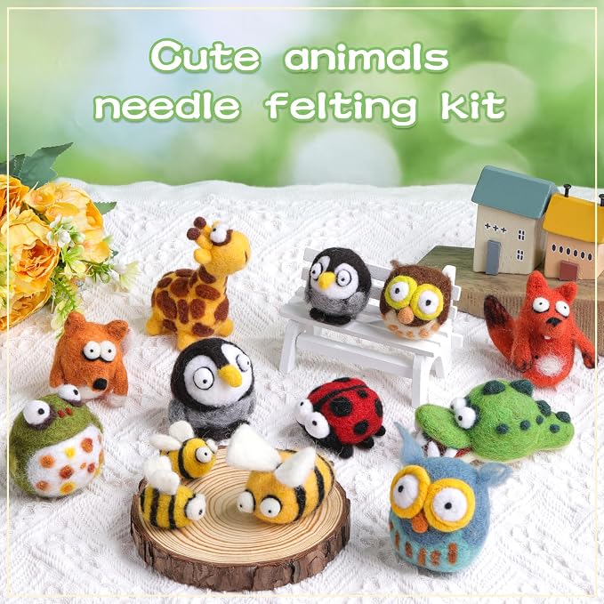 Fedmut Needle Felting Wool Kit, Felting Kit to Make 13 Cute Animals, 26 Colors - Image 3