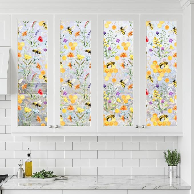 Yellow Floral Window Film, Static Cling Decorative Window Sticker, Non-Adhesive - Image 5