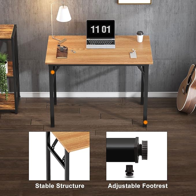 Need Small Folding Computer Desk, 31.5 Inch Writing Table, Teak & Black | - Image 7