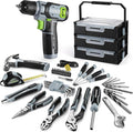 WORKPRO 43PCS Cordless Lithium-ion Drill Driver & Toolbox, 8V 2.0 Ah Power Drill Set with Household Hand Tool Kit, Battery Powered Screwdriver with Stackable Tool Box