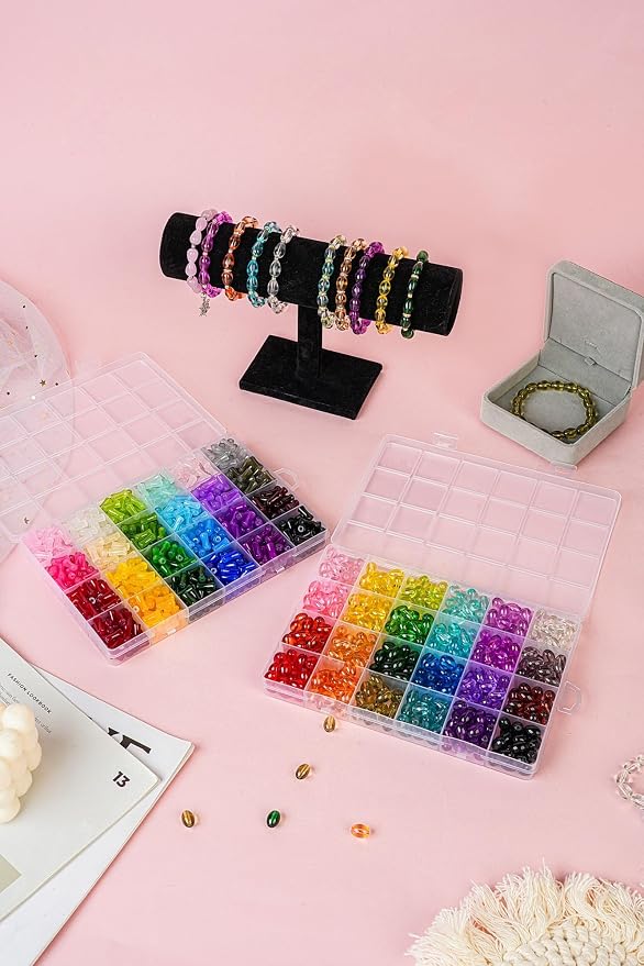 REVKI 1200pcs Glass Beads Bracelet Making Kit, 48 Colors Crystal Beads - Image 4