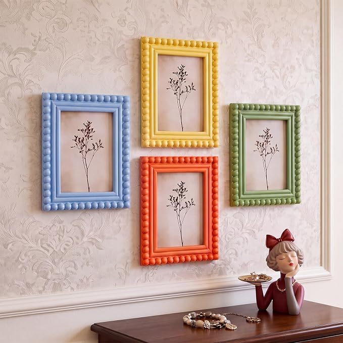 4 Pack 5 x 7 Picture Frame, Wood Beaded Boho Photo Frame, Vintage Photo Display - Image 7