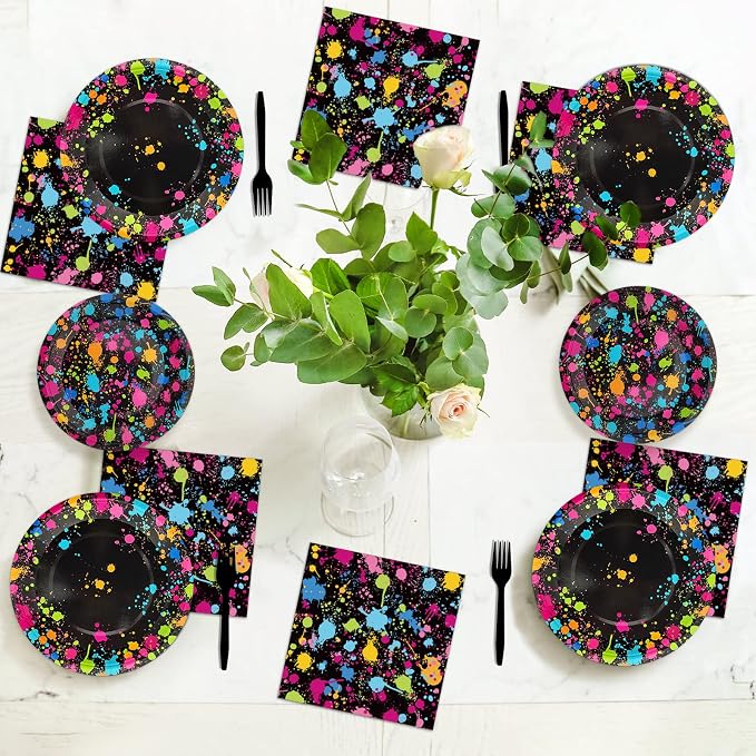 Neon Party Supplies for 24 Guests Neon Plates and Napkins Tableware Set Glow - Image 6