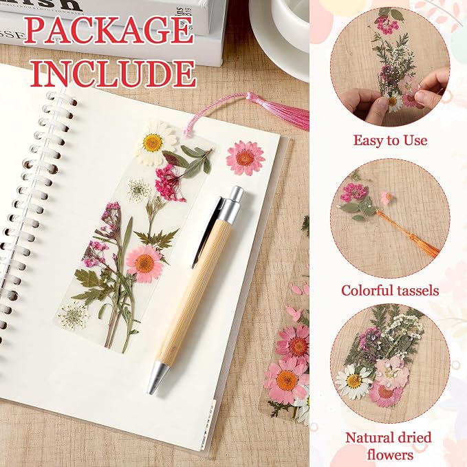 20 Sets Dried Flower Bookmark Making Kit Transparent Bookmark DIY Projects - Image 3