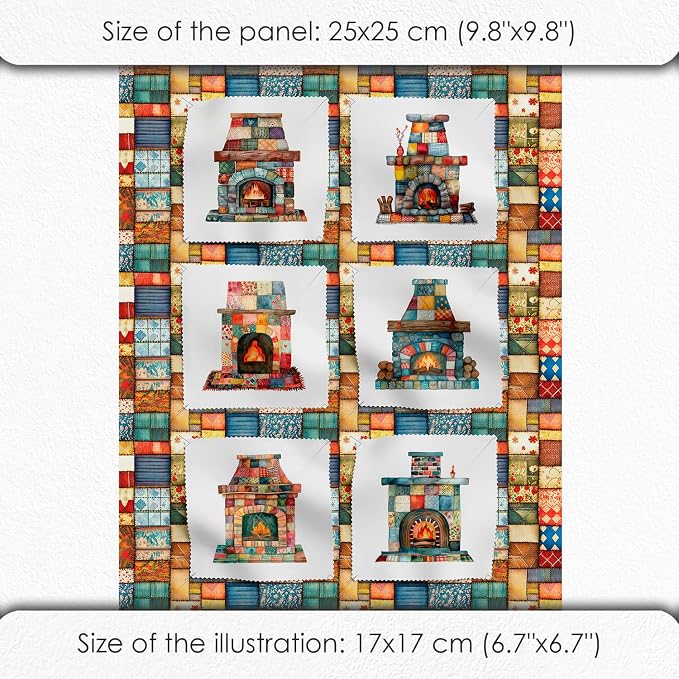 Patchwork Fireplace Cotton Fabric Panel – 6 Designs + Bonus Sheet 29.5×19.6 inch - Image 6