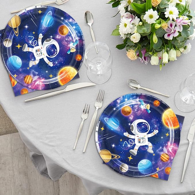 40 Pcs Space Birthday Decorations Blue Galaxy Planet Birthday Paper Plates and - Image 5