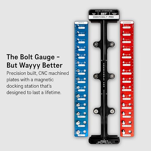 SST - Identibolt PRO - Thread Checker with Magnetic Wall Mount - 28 Nut & Bolt Identifier Gauge - Measures #6 to ½ & 4mm to 14mm - Tight Tolerance & Industrial Grade Precision - Designed in The USA