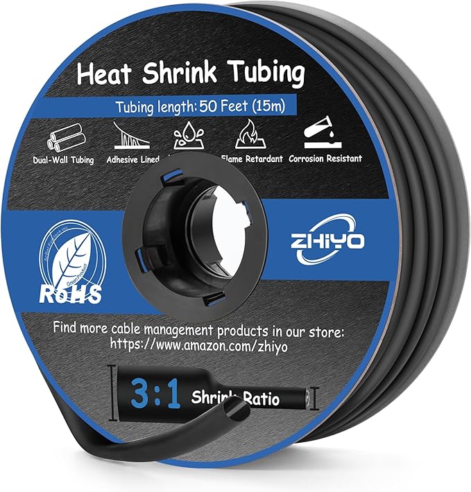 3/16 Inch Heat Shrink Tubing, 50 Ft 3:1 Dual Wall Adhesive Lined Shrink Tube, Waterproof Marine-Grade Shrink Wrap Tubing for Electrical Insulation, Industrial, Automotive & DIY Wiring – Black