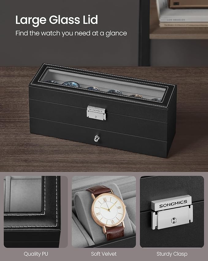 SONGMICS Watch Box, 6-Slot Watch Case Organizer - Image 3