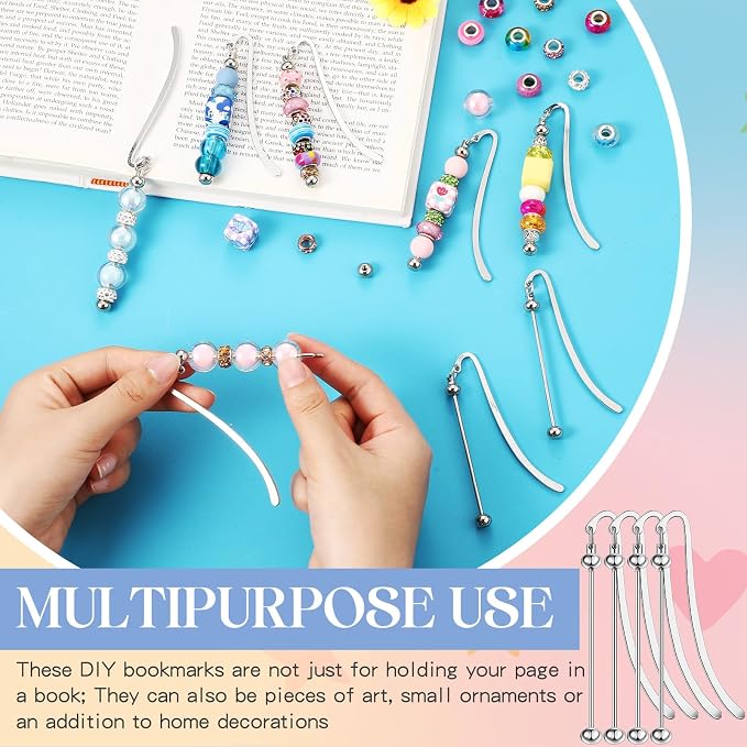 Dunzoom 8 Pcs Beadable Bookmarks DIY Metal Blank Bar Bookmark - Image 2
