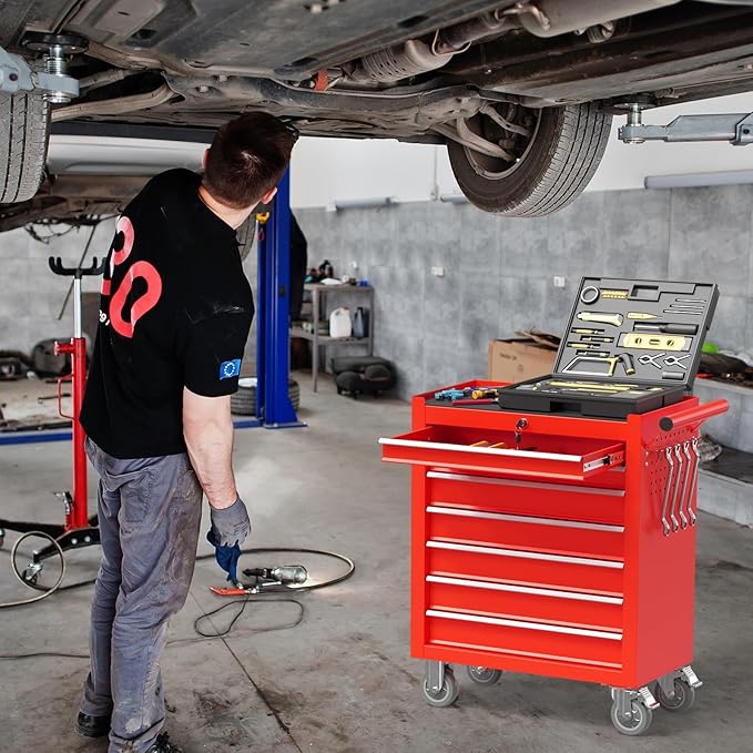 7 Drawers Rolling Tool Chest, Portable Storage Tool Box with Wheels, Tool Chest with Lock for Warehouse, Garage, Repair Shop and Tool Room