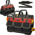 20 in Tool Bag For Men with Waterproof Molded Base, High Capacity Wide Mouth Tote, Construction Worker Electricians Tool Bags, Large Tool Bag Organizer for Men Women (Red)