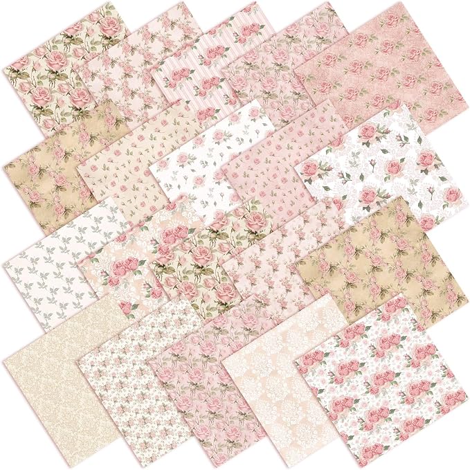 HunnmingRe 20 Pcs 10''x10'' Vintage Rose Quilting Fabric Square Bundle Retro by HunnmingRe