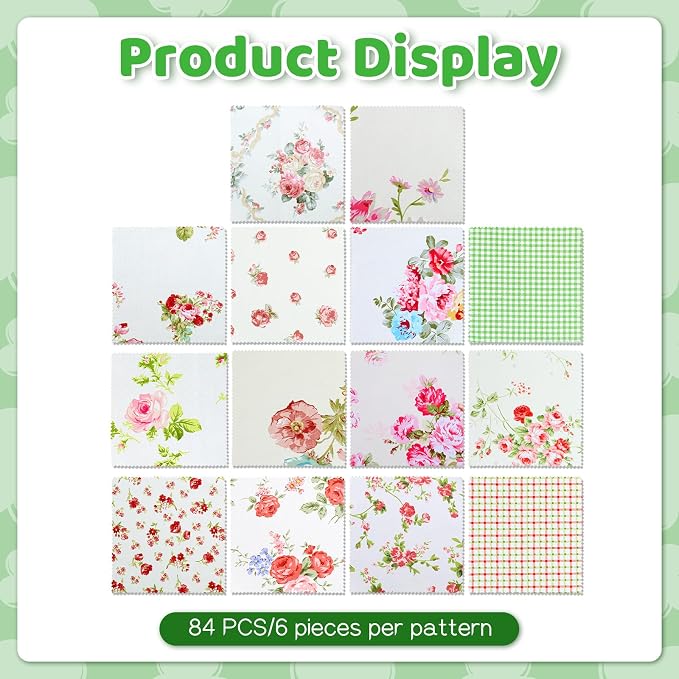 84 Pcs Charm Packs for Quilting 5 inch, Pre-Cut Vintage Floral Print Cotton - Image 4