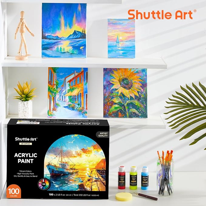 Shuttle Art 100 Colors Acrylic Paint, 2oz/60ml Bottles, Include 2 Sets of 12 - Image 8