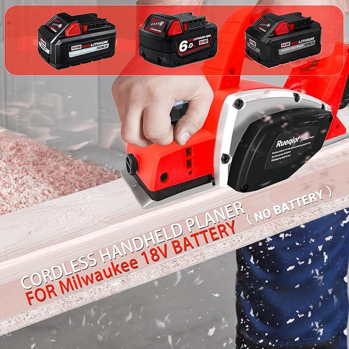 Cordless Handheld Planer for Milwaukee 18V M18 Battery, 15000 RPM Power Wood Planer, 3-1/4 Inch Brushless Power Planer for Woodworking, Carpenter Home DIY(No Battery)