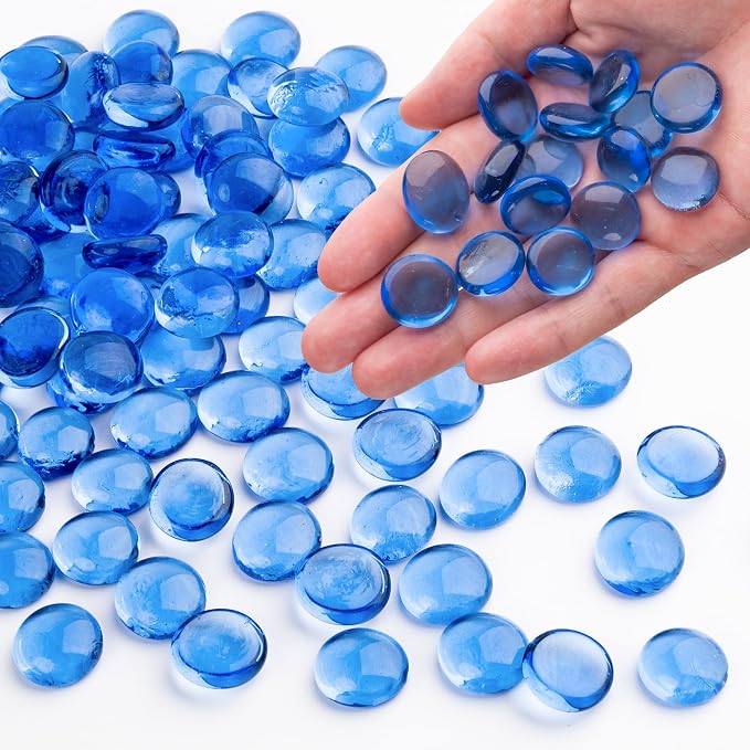 Pale Blue Glass Marbles, 0.97LB Transparent Flat Glass Beads by MESCHETT
