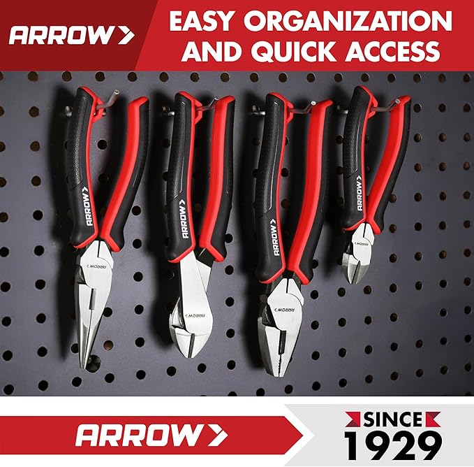 ARROW Linesman Pliers, 8-inch High Leverage Diagonal Pliers Tool with Comfortable TPR Handle, High Carbon Steel, Wire Cutter for Electric and Daily Use