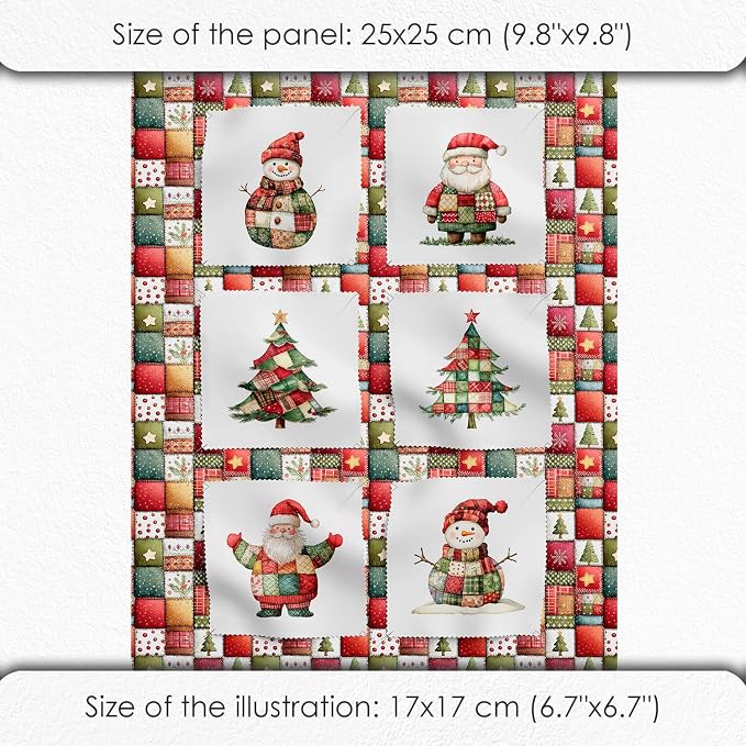 Christmas Patchwork Cotton Fabric Panel – 6 Designs + Bonus Patchwork Sheet - Image 6