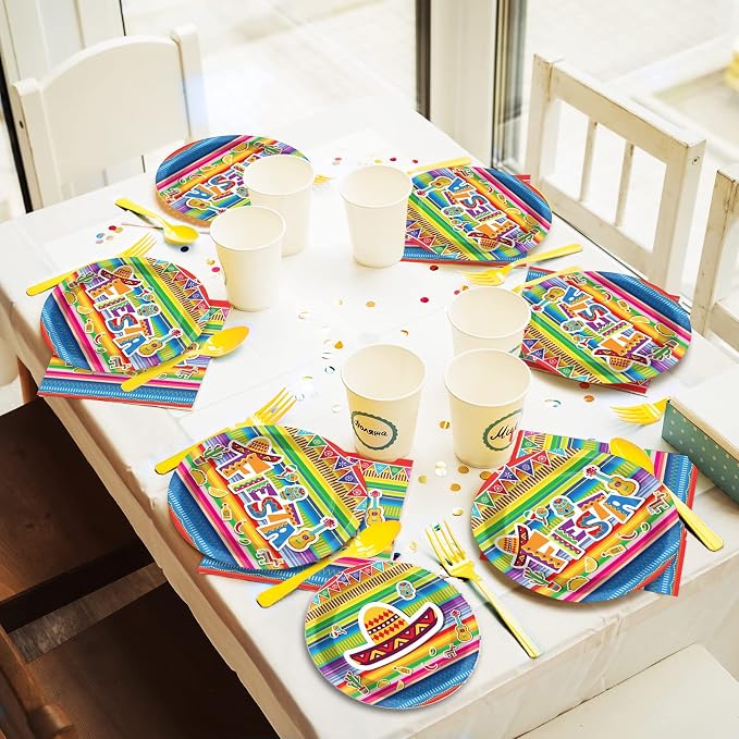 96 Pieces Fiesta Party Decorations Mexican Plates Tableware Set - Image 6