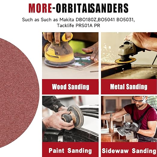 100 PCS 6 Inch Sanding Discs 80 Grit, 6 Hole Hook and Loop Sandpaper, Round Orbital Sand Paper Discs for Sander