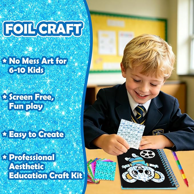 FUNNYB&G Foil Art Craft Kit for Boys 4-10 Years Old: Mess-Free & No-Glue - Image 3