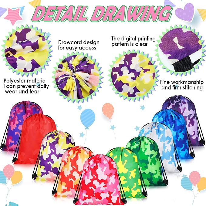 Lothee 30 Pack Camo 30 Pack Drawstring Bags Party Favors - Image 4