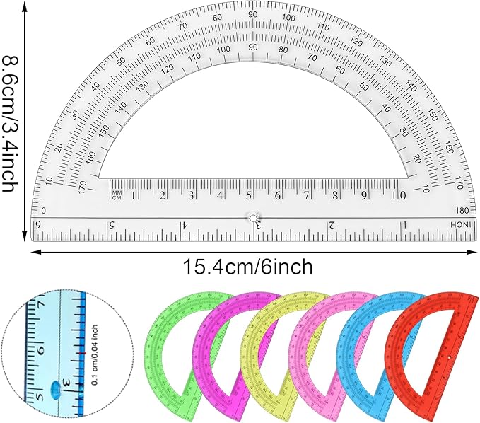 Plastic Protractor Math Protractors 180 Degrees for Geometry Classroom Student School Office Supplies, 6 Inch, Pack of 2 (Blue)