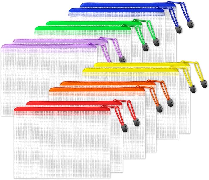 SUNEE Plastic Mesh Zipper Pouch 6.8x9.2 in, Small Water-Resistant Zip Bag by SUNEE
