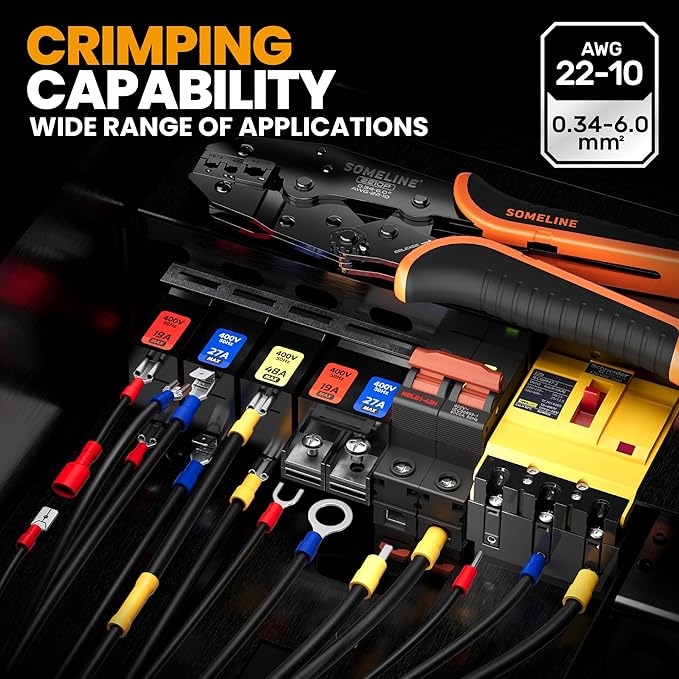 SOMELINE Electrical Connectors Crimping Tool Set, Ratchet Terminal Crimper 22-10 AWG, with 26 Sizes Ring Spade Butt Piggyback Insulated Connectors, Wire Crimp Tool Kit