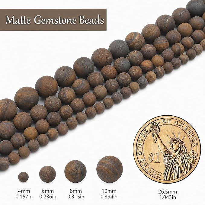 8mm Matte Classic Tiger Eye Bead, 15-Inch Matte Round Loose Stone Beads - Image 3