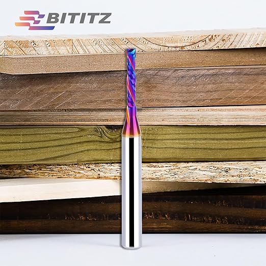 2PCS 1/4 Inch Shank Up/Down Cut Spiral Router Bit | 1/8 Inch Cutting Dia x 3/4 Inch Length | Long-Life Coating - CNC Router Bits for Precision Engraving & Mortising