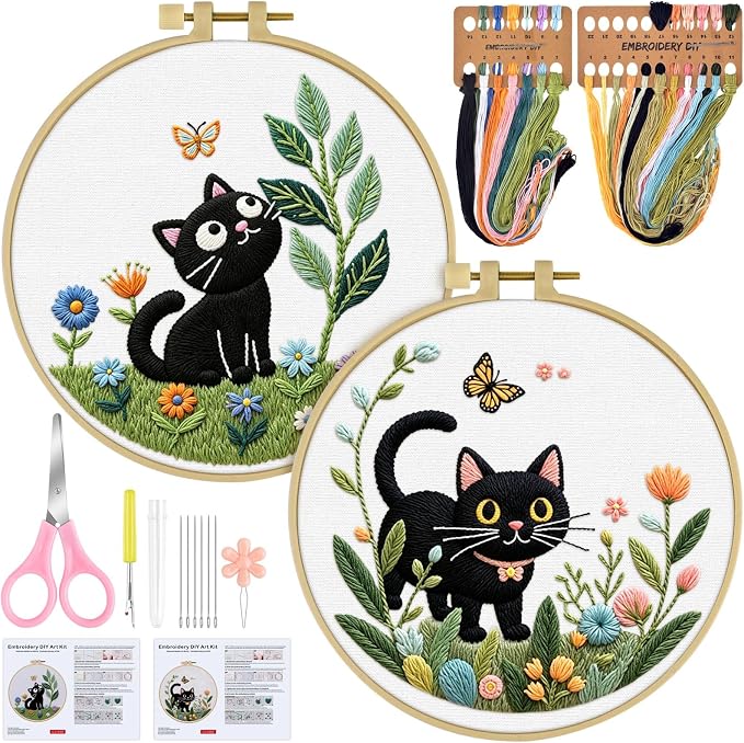 ERKOON Embroidery Kit for Beginners, 2 Set Flower Cross Stitch Set Include by ERKOON