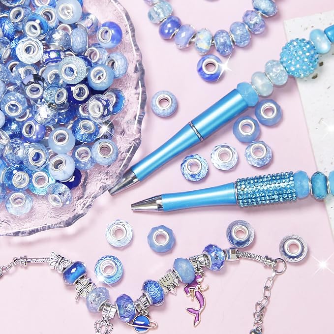 200Pcs Large Hole Beads Spacer Beads Blue Assorted European Craft Big Beads - Image 3