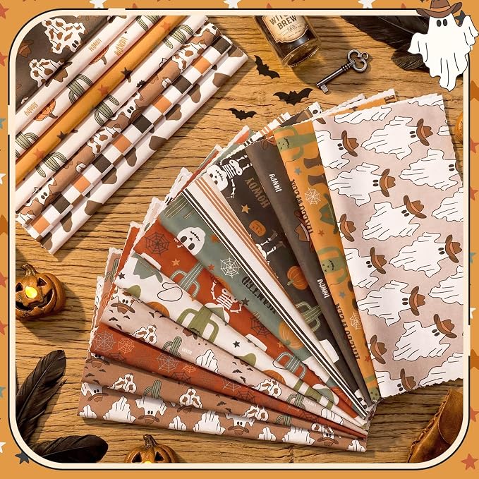 HunnmingRe 20 Pcs 10''x10'' Western Halloween Quilting Fabric Square Cowboy - Image 3