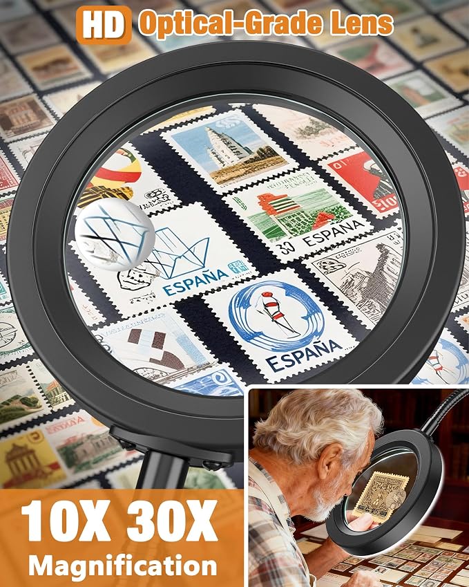 30X 10X Magnifying Glass with Light and Phone Holder, 5 Color Modes Stepless - Image 2