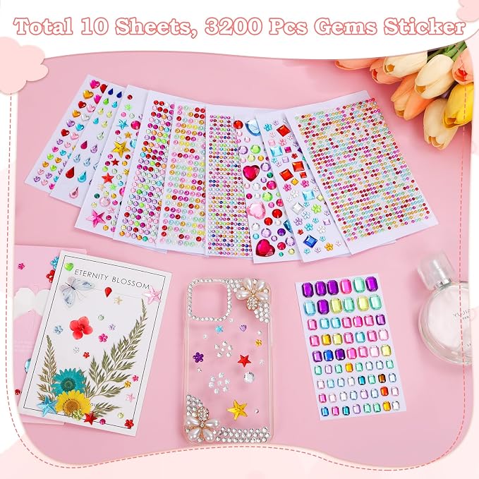 Lezmarket 3500 Pcs Gems for Kids Crafts, 10 Sheets Self Adhesive Jewels Stickers - Image 2