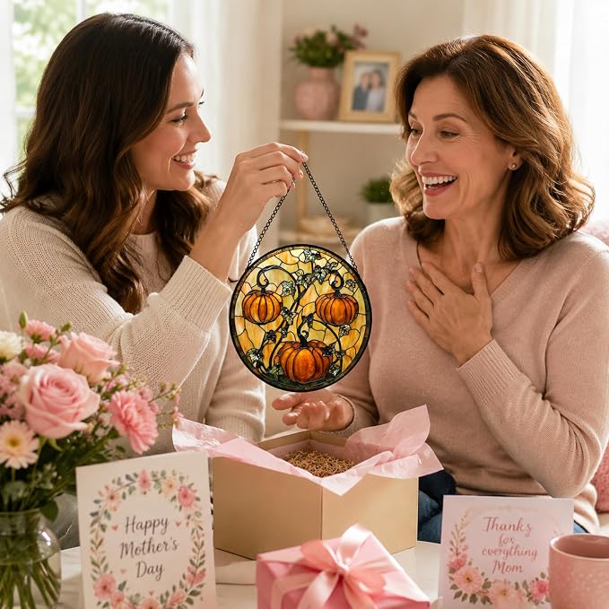Orange Pumpkin Acrylic Suncatcher Faux Stained Glass Window Hanging 7.8" | - Image 4