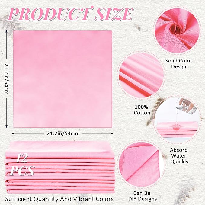 Suhine 100% Cotton Solid Bandanas Blank Bandanas Multifunctional Headband Scarf - Image 2