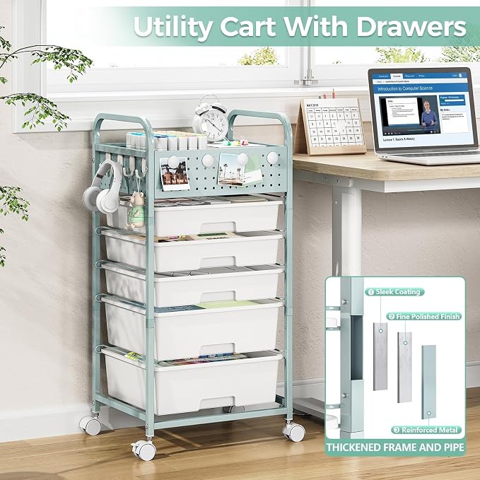5 Drawer Rolling Storage Cart - Image 6