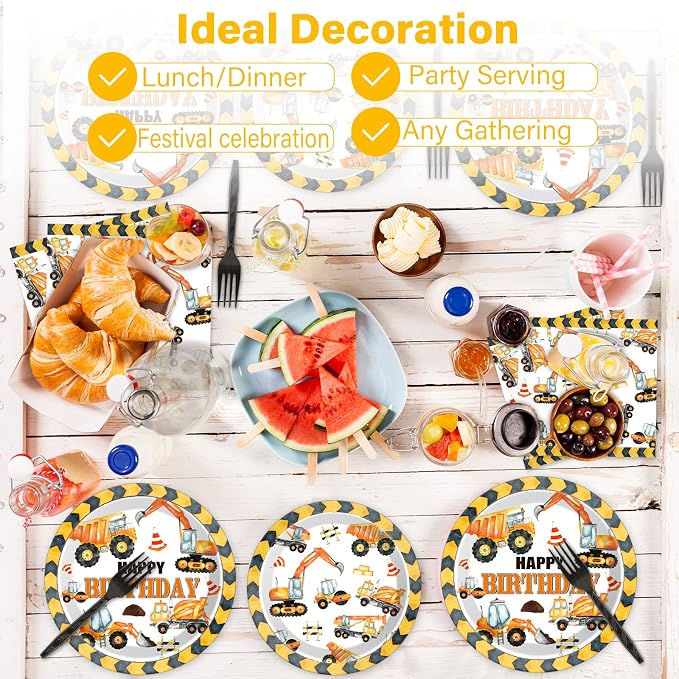 100 Pcs Construction Birthday Party Plates and Napkins Set Dump Truck Birthday - Image 7