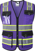 JKSafety Hi Vis Reflective Safety Vests for Men Women High Visibility Vest with Pockets Mesh Fabric Construction Safety Apparel Neon Vest for Work (220-PurpleB 3XL)