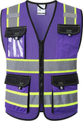 JKSafety Hi Vis Reflective Safety Vests for Men Women High Visibility Vest with Pockets Mesh Fabric Construction Safety Apparel Neon Vest for Work (220-PurpleB XL)