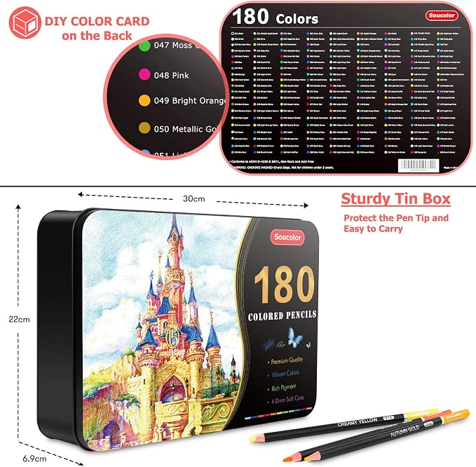 Soucolor 180-Color Artist Colored Pencils Set - Image 3