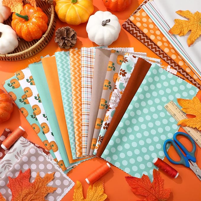 HunnmingRe 20 Pcs 10''x10'' Fall Quilting Fabric Square Autumn Pumpkin Precuts - Image 4